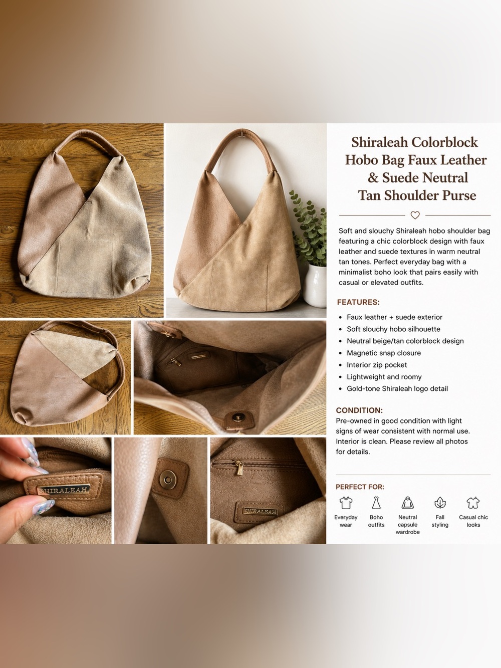Shiraleah for Anthropologie Tan and Beige Two-Tone Hobo Shoulder Bag